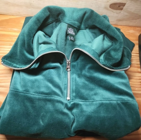 Wild Fable Womens Green 1/4 Zip Velour Shiny Stretch Tunic Sweatshirt Size M - Picture 4 of 4